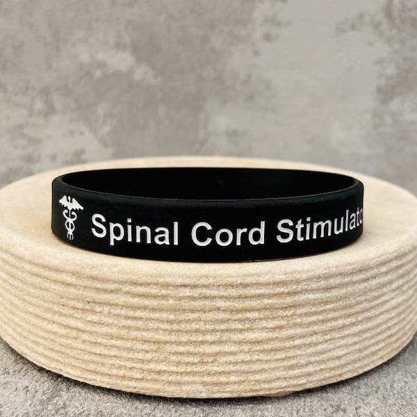 Spinal Cord Stimulator Unisex Wristband For Men Women Ladies Gifts Medical Medic Alert ID Awareness Support Bands Black White Jewellery UK