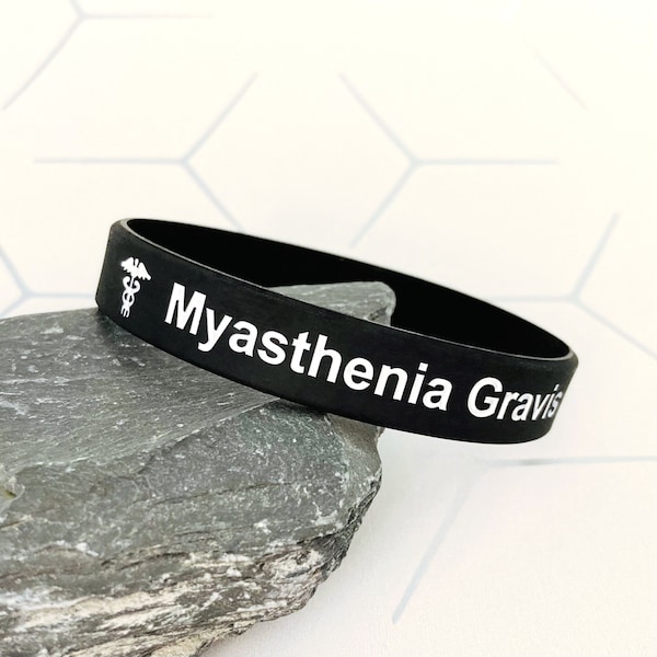 Casual Myasthenia Gravis Wristband For Her Him Mens Womens Ladies Unisex Jewellery Jewelry Medical Alert ID Gift Present Black White Band UK