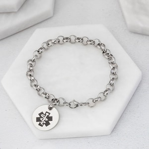 Womens Medical Alert Bracelet Ladies Personalised ID Charm Custom Engraved Women Chain Jewellery Type 1 2 Diabetes Allergy NSAIDs UK Orbit