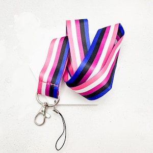 Lanière genderfluid rose blanc violet noir bleu porte-clés LGBT rayé fierté porte-badge bijoux de festival cadeau sensibilisation Support UK