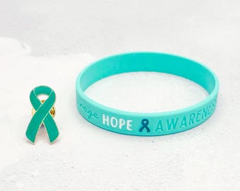 Teal Awareness Ribbon Wristband – Allergies & Ovarian Cancer Support