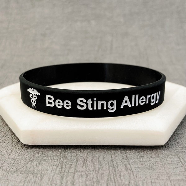 Bee Sting Allergy Wristband Band Allergic To Bees Stings Medical ID Alert Allergies Jewellery Jewelry Silicone Gift For Beekeeper Men UK