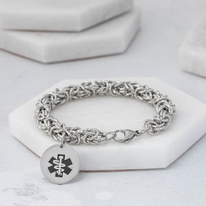 Bracelet d'alerte médicale pour femme ID pour femme chaîne de breloques personnalisée ICE gravée personnalisée épilepsie de type 1 diabète allergique femme Royaume-Uni enchevêtrement
