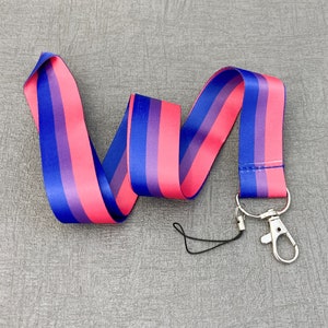 Lanière de sensibilisation aux bisexuels LGBT Bi bleu rose violet rayé fierté porte-clés porte-clés porte-badge carte d'identité bijoux cadeau soutien Royaume-Uni