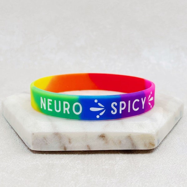 Neuro Spicy Wristband Rainbow White Band For Autistic Autism ASD Aspergers Support Awareness Silicone Mens Womens Parents Jewelry Gift UK