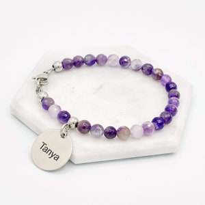 Personalised Amethyst Bracelet Purple Beads Bracelets Engraved Jewellery For Her Ladies Gift Personalized Jewelry UK Starlight