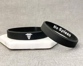 No Spleen Hidden Message Band Unisex Gifts Men Women Ladies His Her Jewellery Medic Alert ID Splenectomy Bracelets Black White Bands UK
