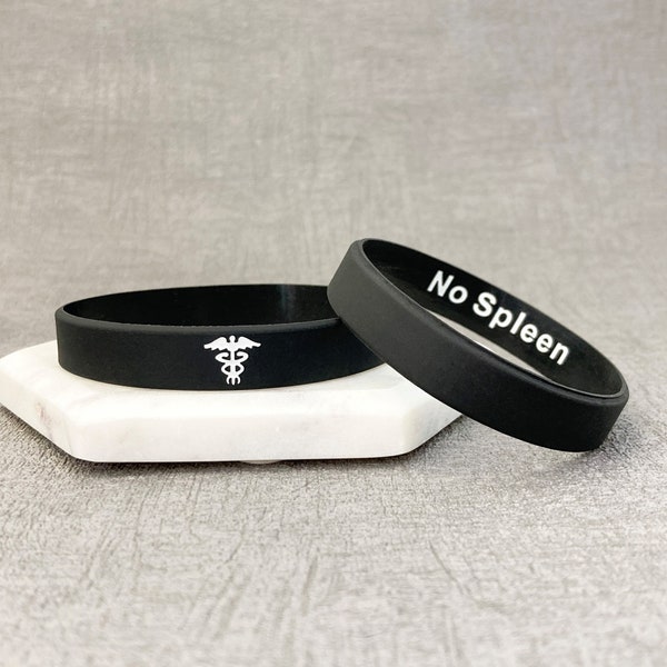 No Spleen Hidden Message Band Unisex Gifts Men Women Ladies His Her Jewellery Medic Alert ID Splenectomy Bracelets Black White Bands UK