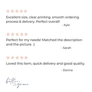 Puede incluir: Cinco estrellas de calificaci&oacute;n para un producto. La primera rese&ntilde;a dice "Tama&ntilde;o excelente, impresi&oacute;n clara. Proceso de pedido y entrega sin problemas. Perfecto en general! - Kyle". La segunda rese&ntilde;a dice "Perfecto para mis necesidades! Coincidi&oacute; con la descripci&oacute;n y la imagen. :) - Sarah". La tercera rese&ntilde;a dice "Me encant&oacute; este art&iacute;culo, entrega r&aacute;pida y buena calidad. - Donna".