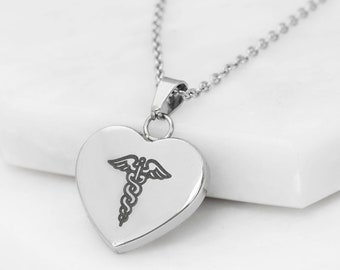 Custom Engraved Medical Alert Necklace: Stainless Steel Heart Charm, Enchanted