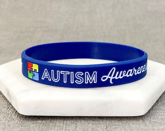 Autism Awareness Bracelet Support Love ASD Aspergers Autistic Silicone Band Wristband Jewelry Jewellery Navy Blue Mens Womens Gift Medic UK