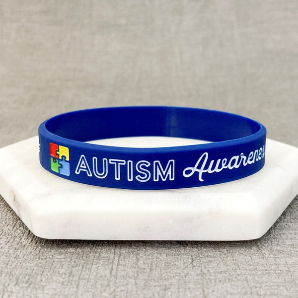 Autism Awareness Bracelet Support Love ASD Aspergers Autistic Silicone Band Wristband Jewelry Jewellery Navy Blue Mens Womens Gift Medic UK