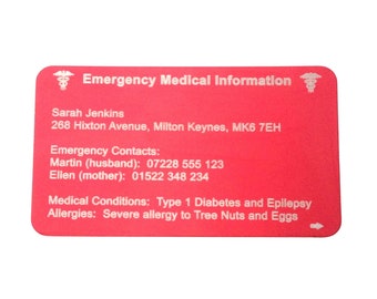 Custom Medical Alert Card, Anodized Aluminum Wallet Insert