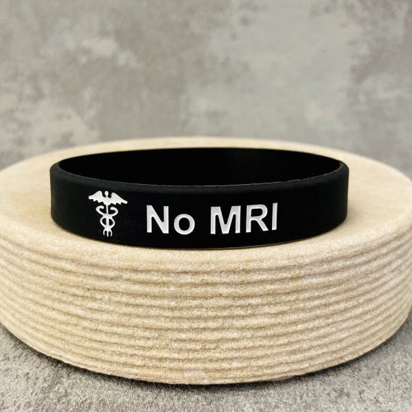 No MRI Medical Alert Wristband Awareness For Heart Conditions Disease Implants Pacemaker Gift For Her Him Mens Womens Ladies Black White UK