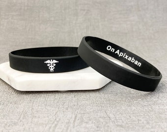 On Apixaban Hidden Wristband Discrete Message For Men Women Ladies Anticoagulant Medication Blood Thinner Clots Stroke Black White Bands UK