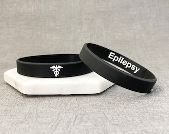 Epilepsy Medical Wristband Epileptic Medic Alert Silicone ID Band Wristbands Black Adult Gift Hidden Message Discrete Jewellery Jewelry UK