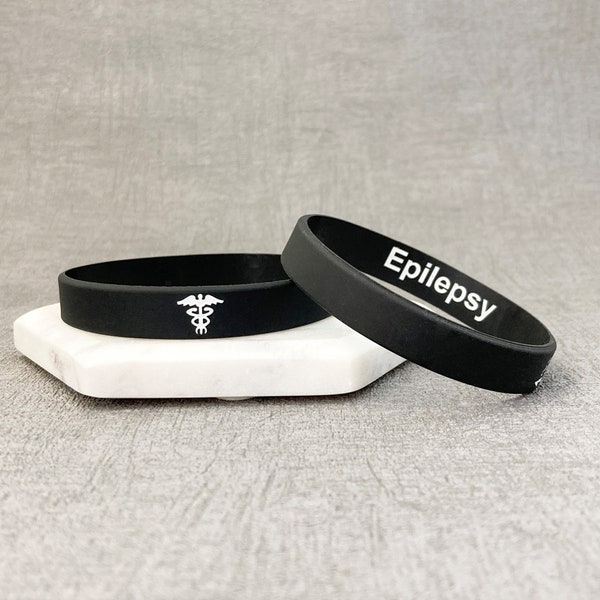 Epilepsy Medical Wristband Epileptic Medic Alert Silicone ID Band Wristbands Black Adult Gift Hidden Message Discrete Jewellery Jewelry UK