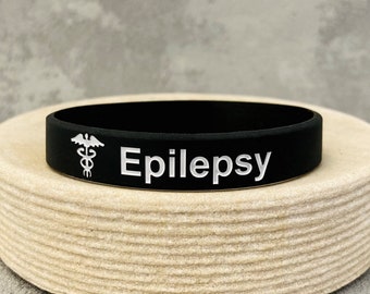 Epilepsy Unisex Wristband Medical Alert ID Epileptic Silicone Band Medic Wristbands Mens Womens Jewellery Jewelry Black White Bands UK