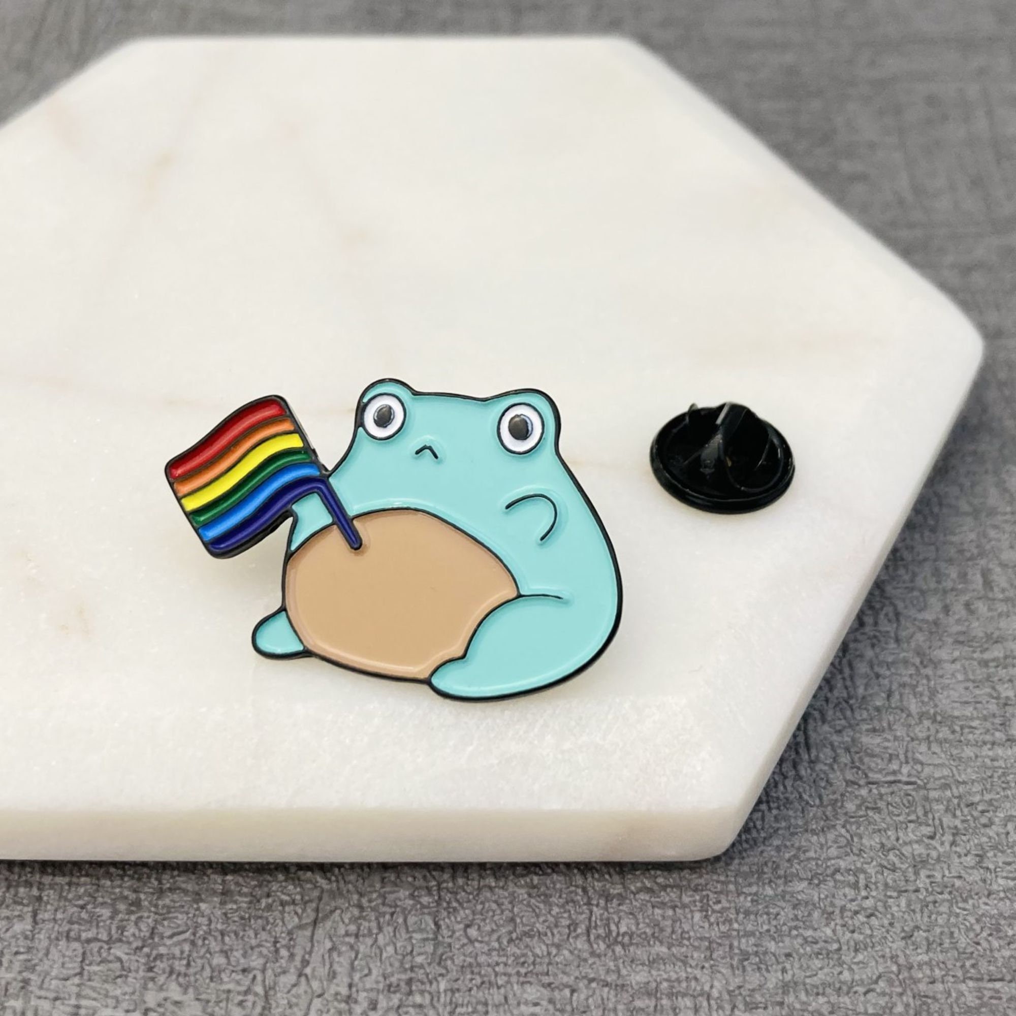 Nonbinary Pride Frog Pin  Chibi Queer Frog Enamel Pin in Non Binary P –  Hokum & Snark