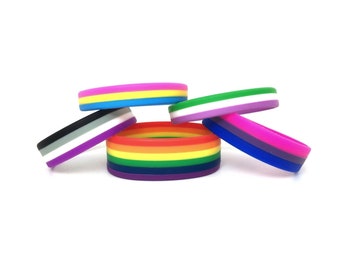 LGBT Pride Wristbands Ace Asexual Bi Bisexual Gay Genderfluid Genderqueer Nonbinary Pansexual Polysexual Silicone Bands Jewellery Gifts UK