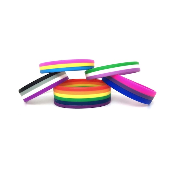 LGBT Pride Wristbands Ace Asexual Bi Bisexual Gay Genderfluid Genderqueer Nonbinary Pansexual Polysexual Silicone Bands Jewellery Gifts UK