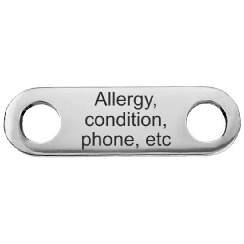 Medical alert bracelet uk. Personalised engraving on stainless steel charm.
