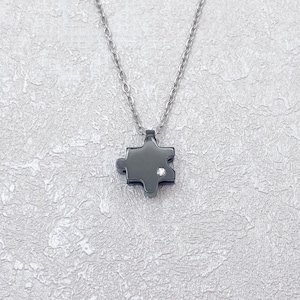 Autism Jigsaw Crystal Necklace ASD Aspergers Support Awareness Puzzle Piece Pendant Jewelry Jewellery Gift For Mom Womens Ladies UK Black