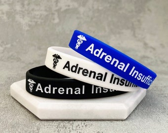 Adrenal Insufficiency Wristbands Medical ID Band Medic Alert Jewellery Jewelry Sports Unisex Gifts Set Black White Blue Pink Grey Bands UK