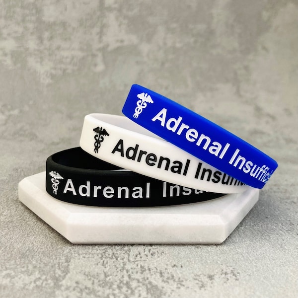 Adrenal Insufficiency Wristbands Medical ID Band Medic Alert Jewellery Jewelry Sports Unisex Gifts Set Black White Blue Pink Grey Bands UK