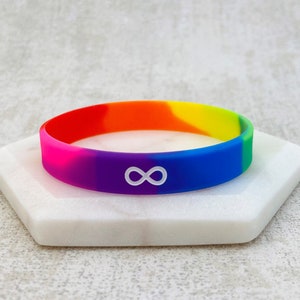 Autism Rainbow Infinity Wristband Autistic Aspergers ASD Support Awareness Silicone Band Badges Bands Pins Gift For Mens Womens Parents UK