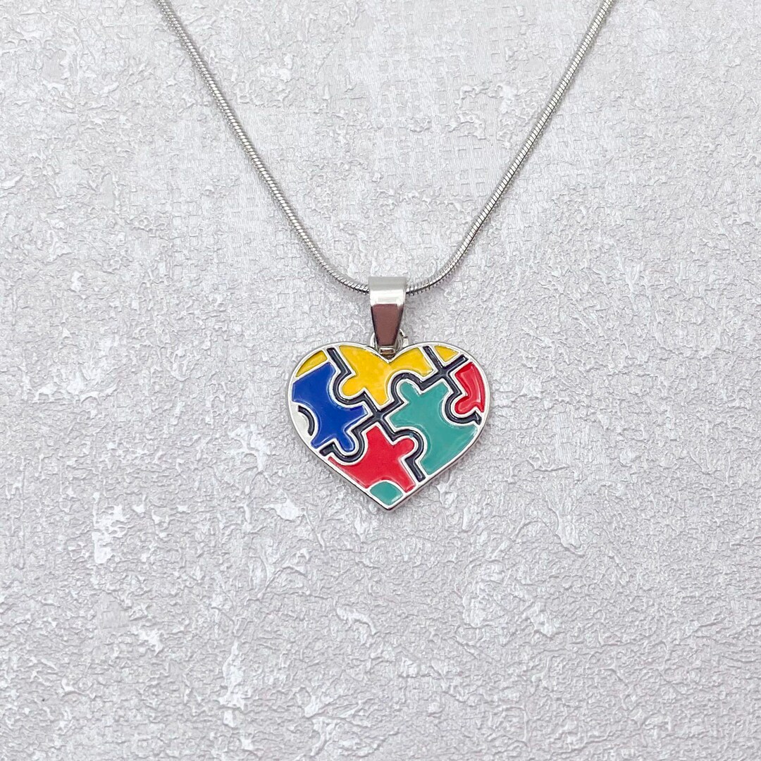 Rainbow Jigsaw Necklace for Autism Autistic ASD Aspergers Support 