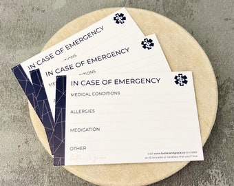 Personalized Medical Info Wallet Cards, Emergency Contact Card (3 Pack)