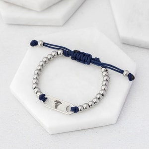 Bracelet d'alerte médicale décontracté, pièce d'identité personnalisée, dames réglables, perles roses bleu noir gravées sur mesure, diabète, épilepsie, allergie, rebond au Royaume-Uni