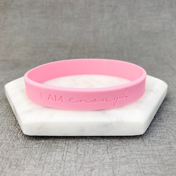 I Am Enough Wristband Silicone Slogan Positive Happy Mental Health Self-Esteem Worthy Beautiful Affirmation Ladies Unisex Mantra 202mm UK