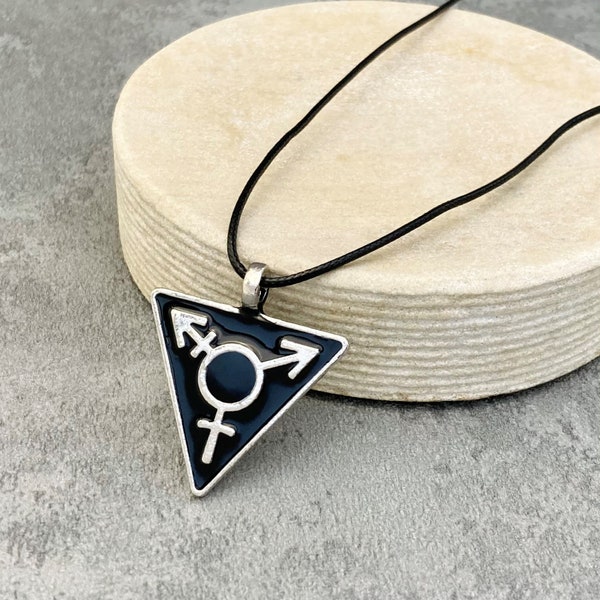 Transgender Necklace For Women Men Trans Genderqueer LGBTQIA Jewellery Black Triangle Charm Pendant Male Female Queer Gifts Pride Support UK