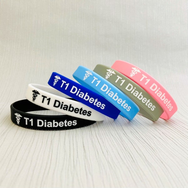 Type 1 Diabetes Wristband Medical Alert ID Bands T1 One Diabetic Awareness Support Jewellery Jewelry Medic Silicone Unisex Set of 3 UK