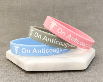 Anticoagulant Awareness Bands Unisex Wristband For Men Womens Ladies Blood Thinning Medication Support Black White Blue Grey Pink Sky Set UK