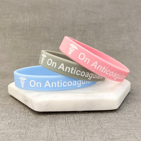Anticoagulant Awareness Bands Unisex Wristband For Men Womens Ladies Blood Thinning Medication Support Black White Blue Grey Pink Sky Set UK