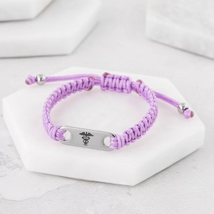 Medical Alert Bracelet For Epilepsy ID Black Navy Purple Adjustable Ladies Mens Kids Custom Engraved Personalised Diabetes Allergy UK Soul