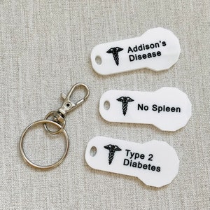 Medical ID Keychain Trolley Coin Keyring ICE Customised Tag Diabetes Allergy Nut Allergies COPD Asthma Autism Addison's Disease Epilepsy