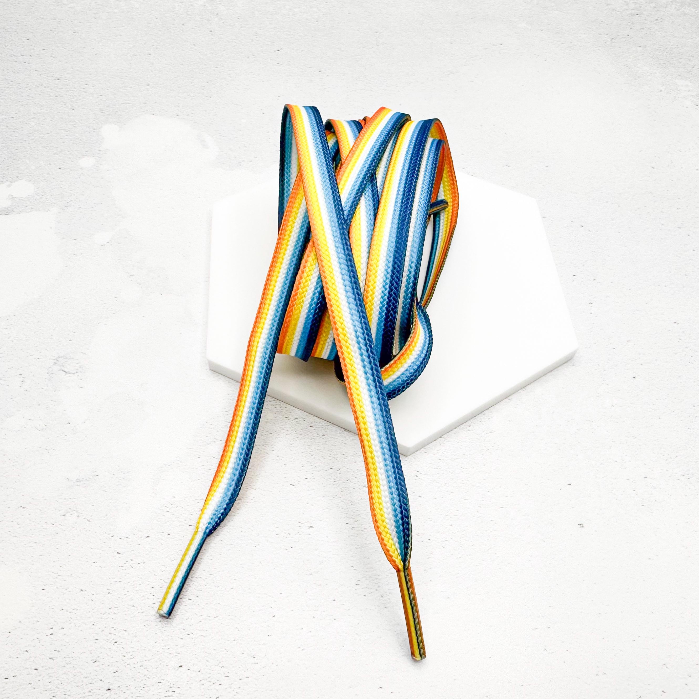 Aroace Shoelaces Orange Yellow White Sky Navy Blue Stripes Striped LGBT Laces For Shoes Trainers Sneakers Running Sports 120cm Flat Style UK