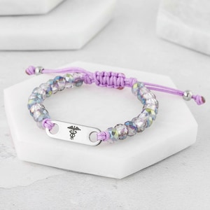 Custom Engraved Medical Alert Bracelet, Iridescent Bead ID Bracelet, Haze