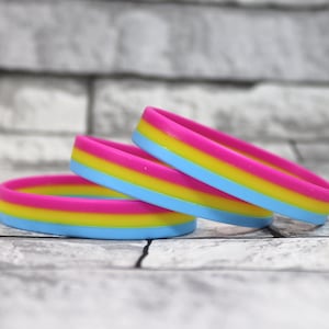 Pansexual Pride Silicone Wristbands - Pink, Yellow, Blue (Set of 3)