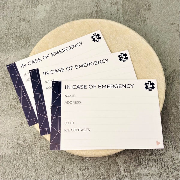 Ice Emergency Contact Card Etsy