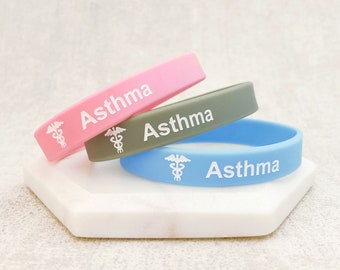 Asthmatic Wristbands For Men Women Asthma Bands Jewellery Silicone ID Band Respiratory Jewelry Medical Alert Medic Gift Him Ladies Set UK