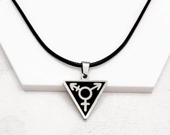 Transgender Necklace For Women Men Trans Genderqueer LGBTQIA Jewellery Black Triangle Charm Pendant Male Female Queer Gifts Pride Support UK