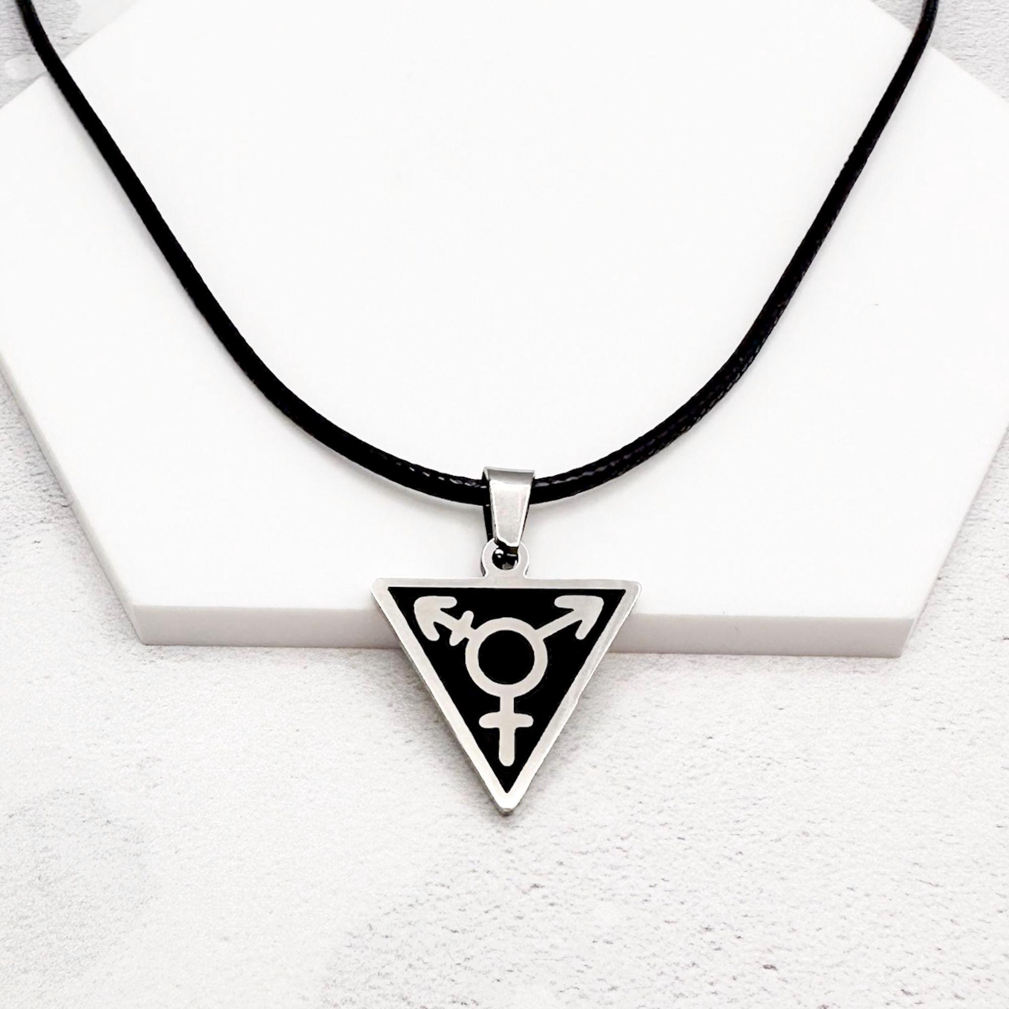 Transgender Pride Necklace: Black Triangle Pendant, LGBTQIA