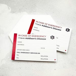 Carte portefeuille Addisons Maladie surrénales d'Addison Contacts d'urgence personnalisés Cartes ICE Alerte médicale personnalisées unisexe personnalisé, lot de 2