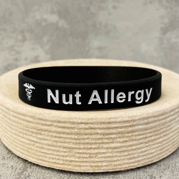 Nut Allergy Wristband Band Allergic To Nuts Peanuts Walnuts Medical ID Alert Peanut Allergies Jewellery Jewelry Silicone Gift For Women UK