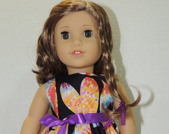 18 Inch Doll Dress - Fit American Girl Doll - Tie Dye Hearts - Black - Ready to Ship!!